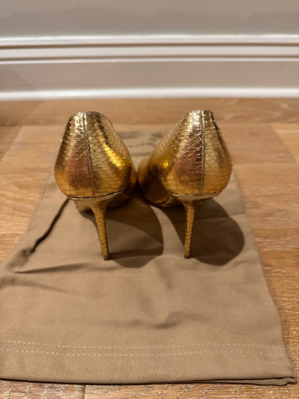 Burberry Gold Snakeskin Peep-Toe Heels - Picture 3 of 6